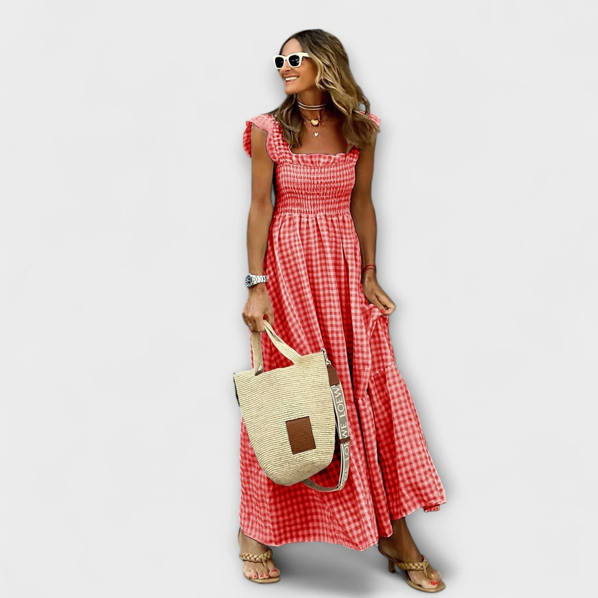 Karierter Maxikleid mit Rüschendetails an den Ärmeln - Image 3