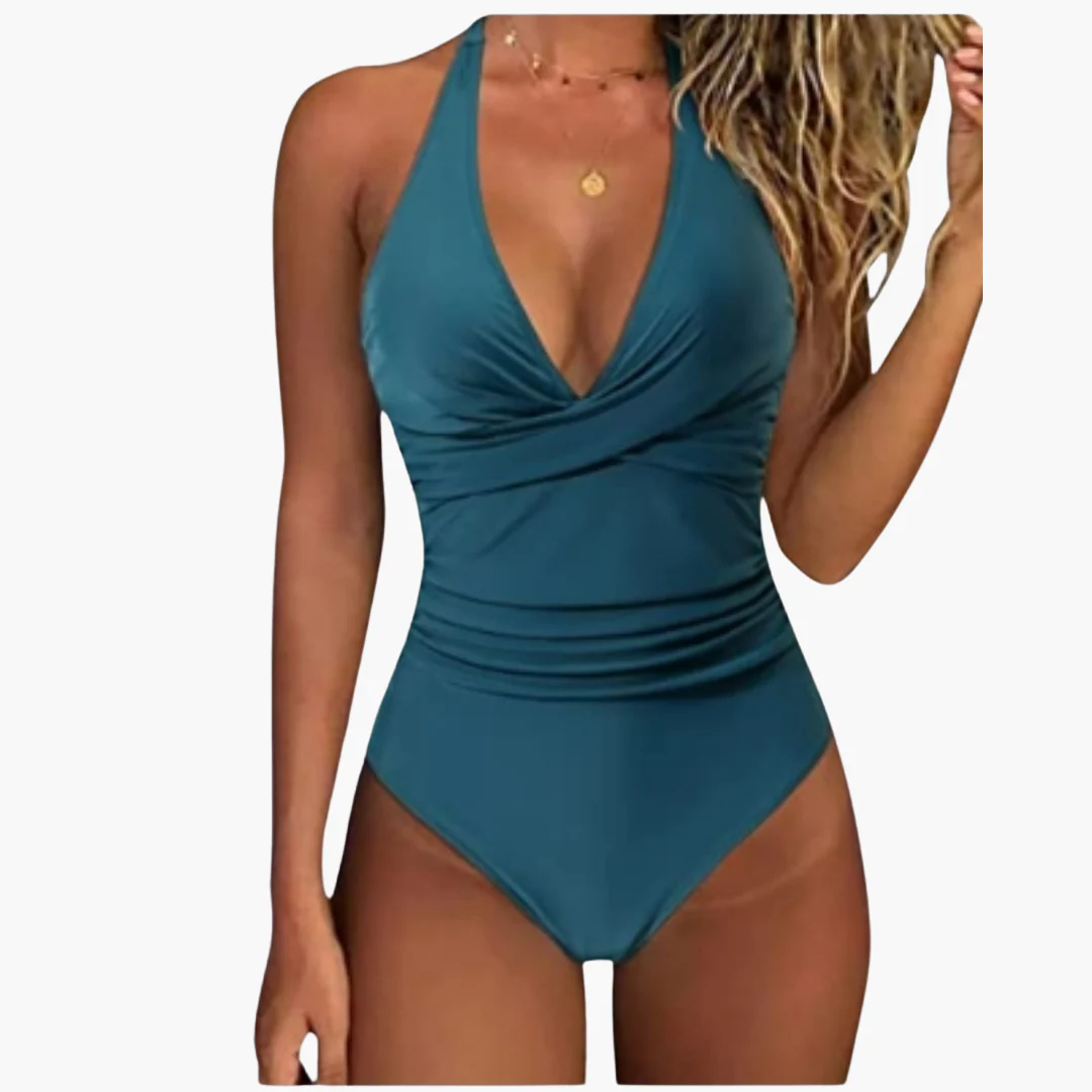 Karierter Sommer-Badeanzug - Damen Einteiler mit V-Ausschnitt - Image 4