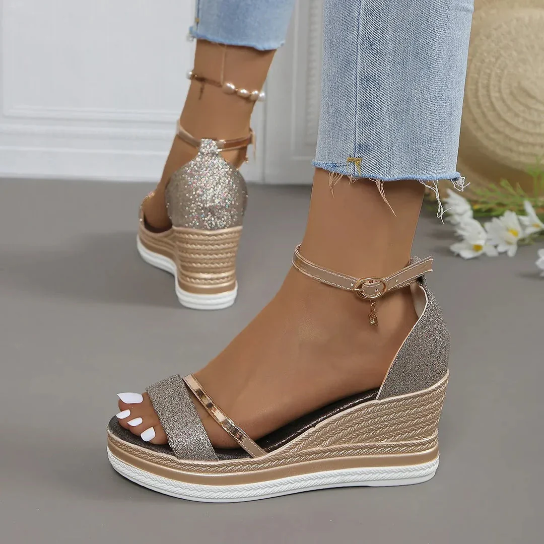 Karin | Damen Plattform Keilabsatz Riemen Sandalen