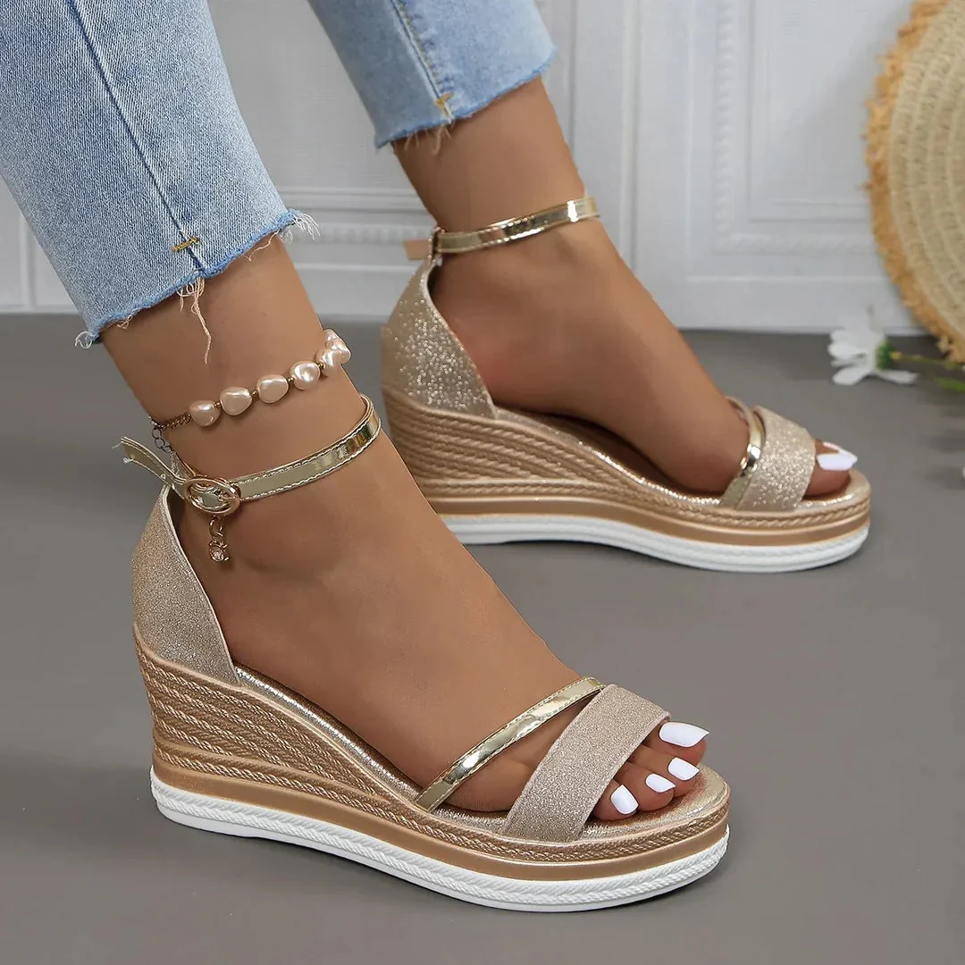 Karin | Damen Plattform Keilabsatz Riemen Sandalen - Image 4