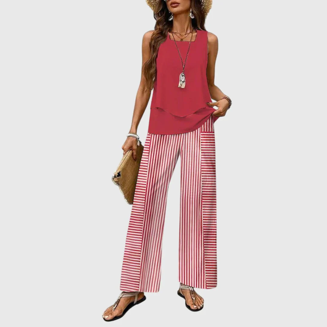Karin | Damen Zweiteiler Weite Bein Hose Set - Image 2