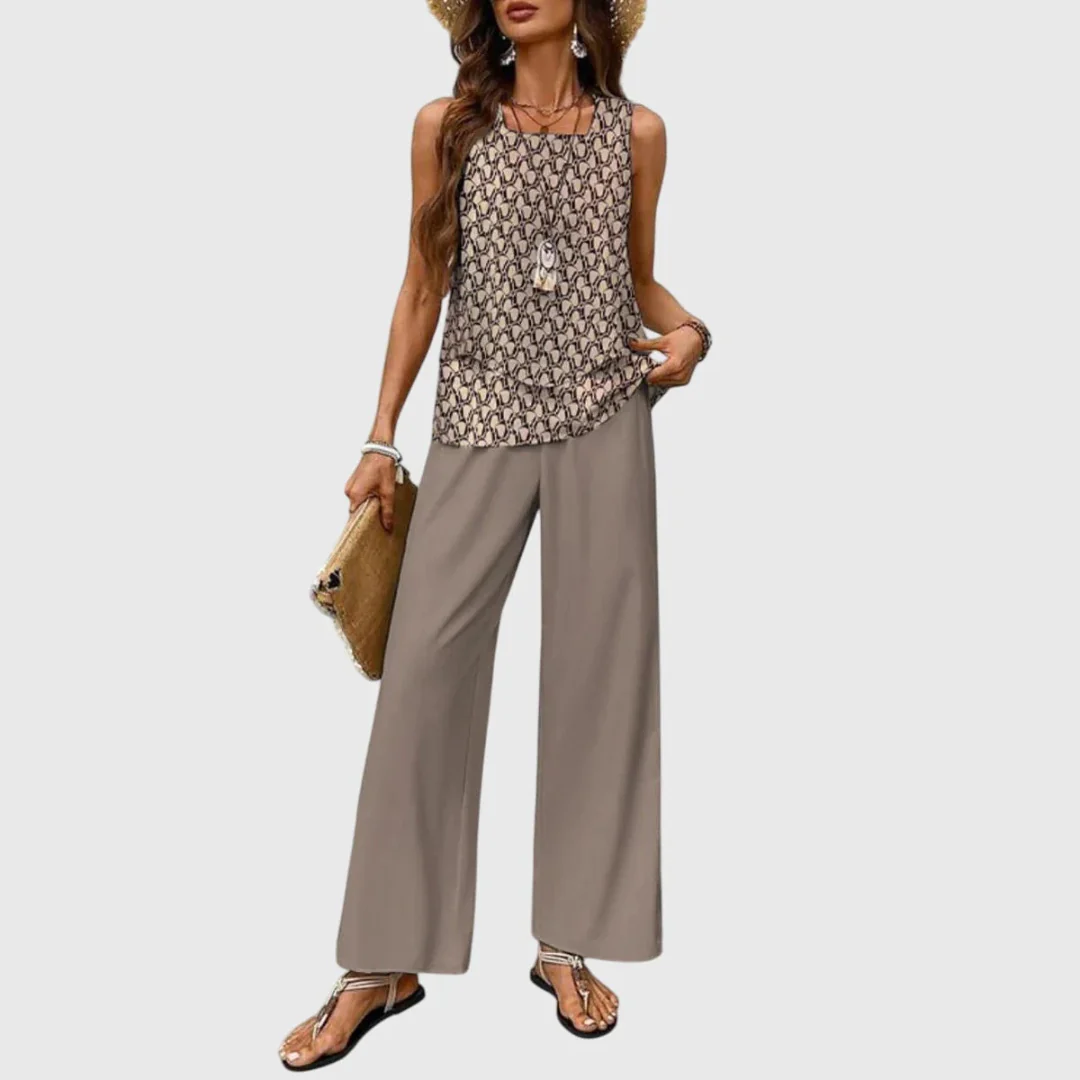 Karin | Damen Zweiteiler Weite Bein Hose Set - Image 3
