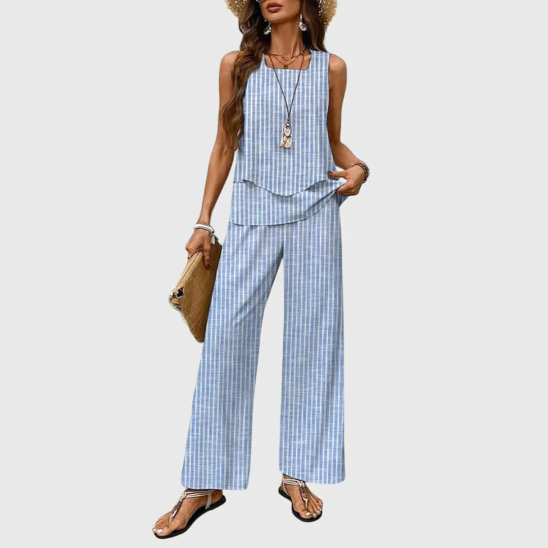 Karin | Damen Zweiteiler Weite Bein Hose Set - Image 4