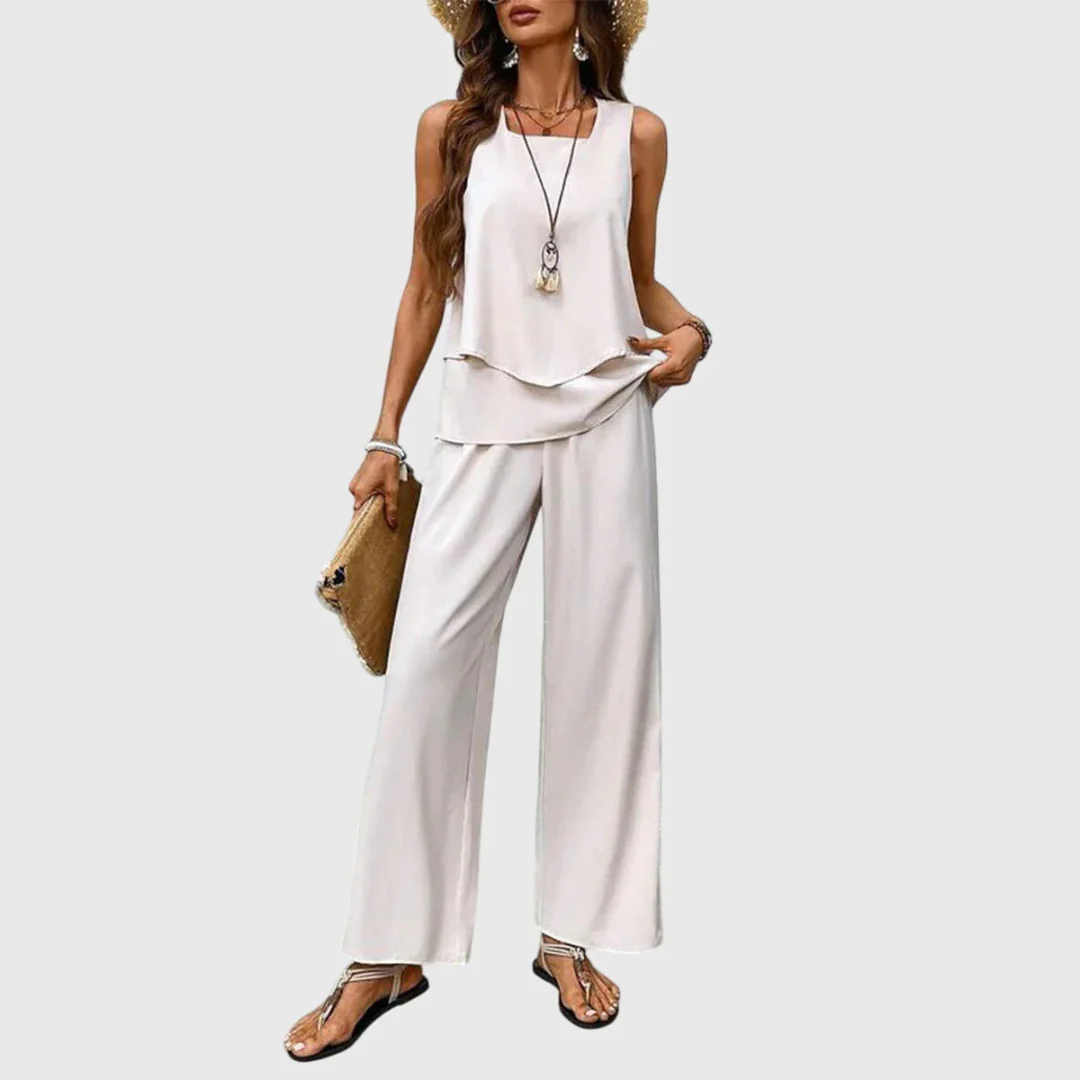 Karin | Damen Zweiteiler Weite Bein Hose Set - Image 5