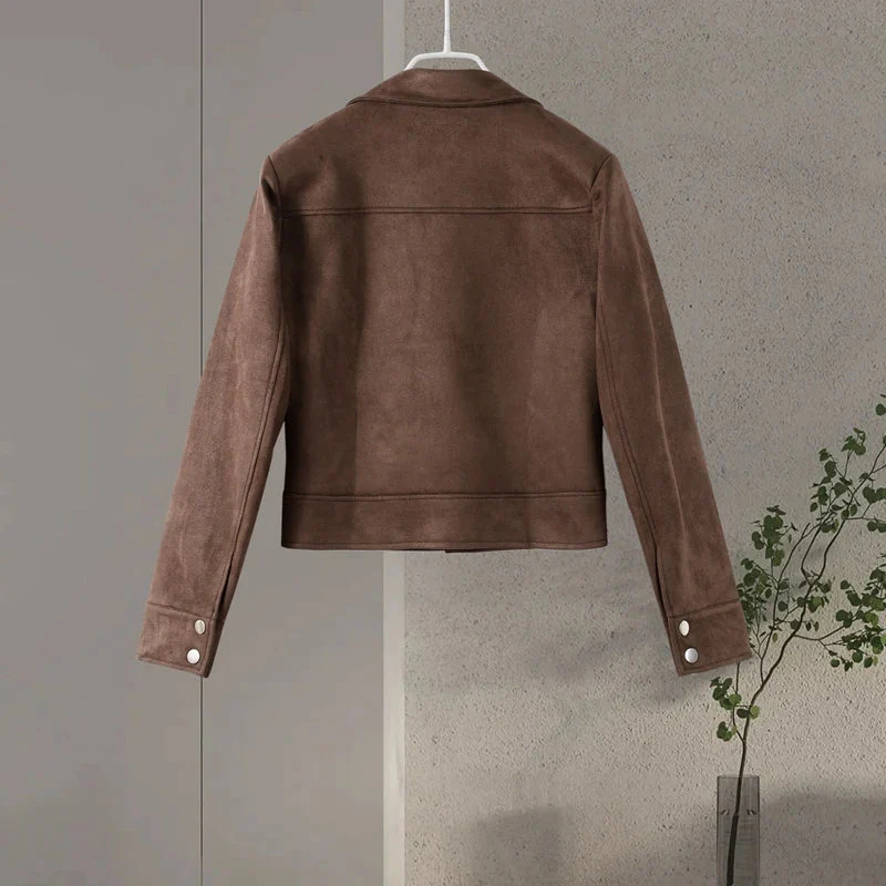 Karis | Damen Übergangsjacke Kurz Braun Mit Knöpfen & Taschen - Image 7
