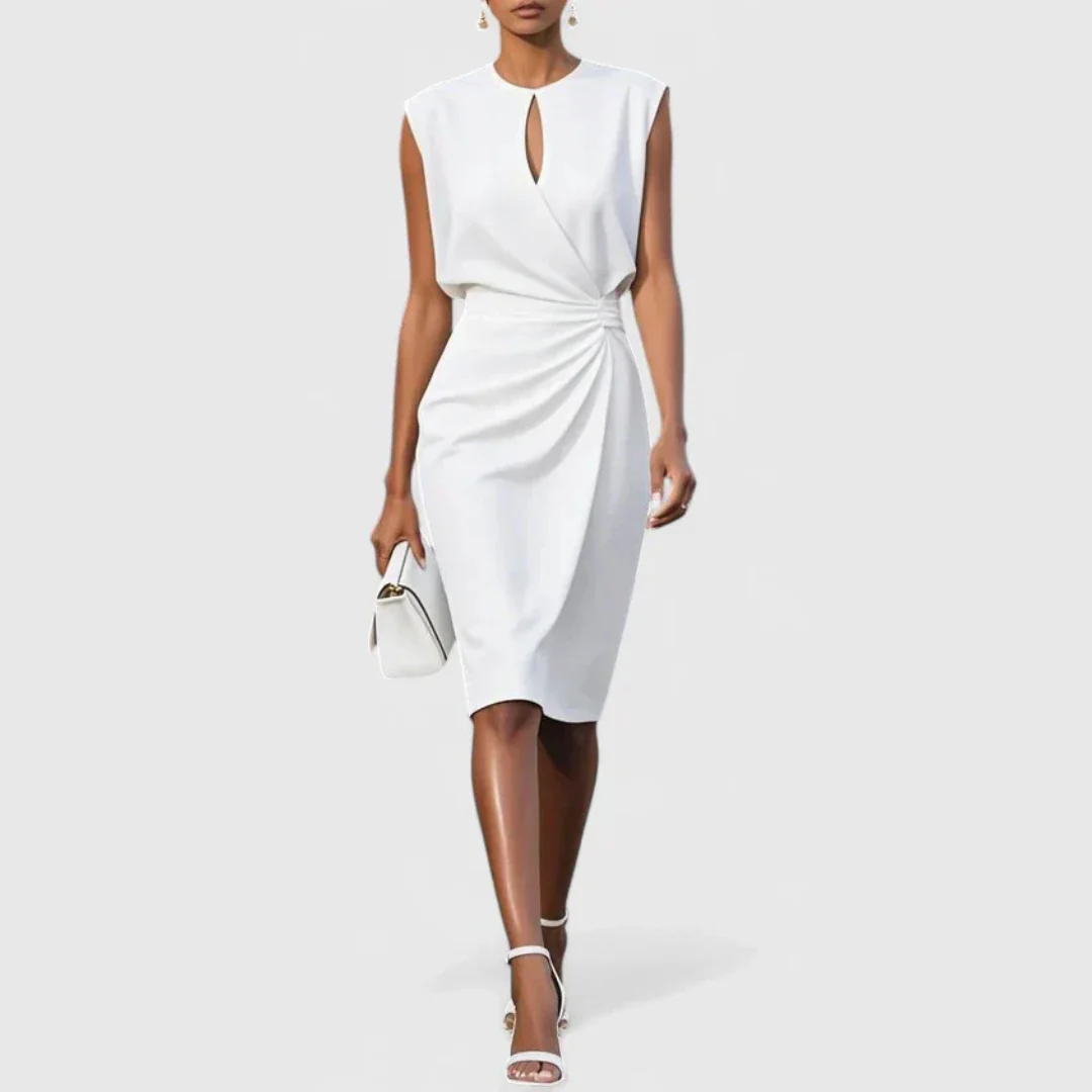 Karla | Damen Ärmellos Gerafftes Midi Kleid - Image 2