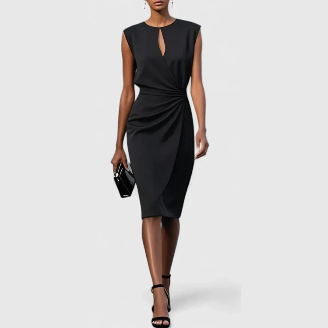 Karla | Damen Ärmellos Gerafftes Midi Kleid - Image 3