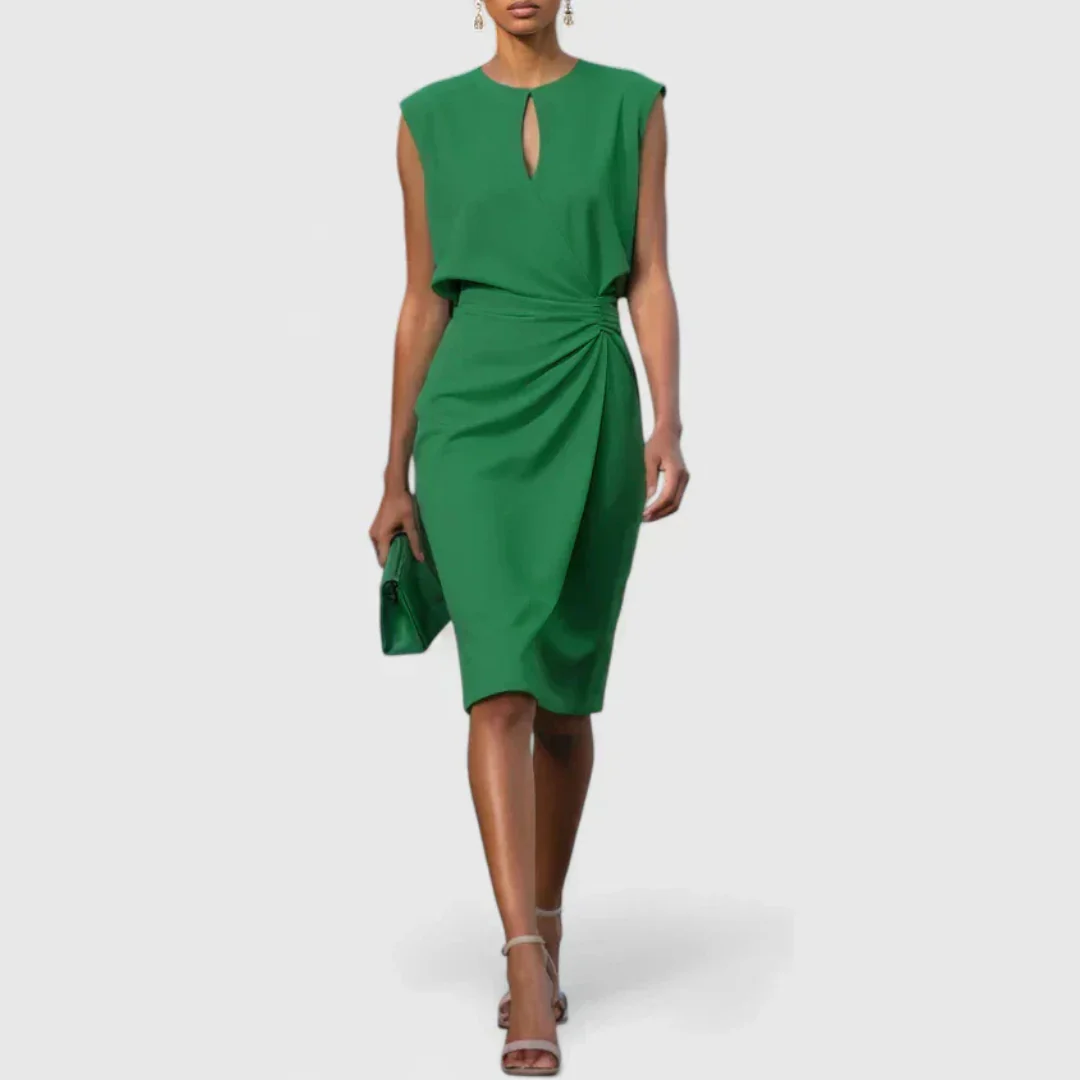 Karla | Damen Ärmellos Gerafftes Midi Kleid - Image 4