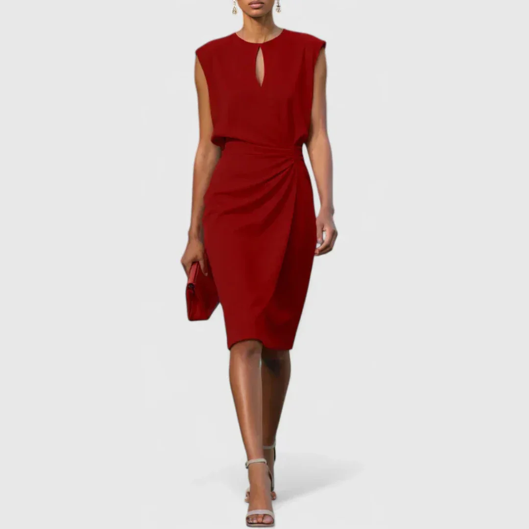 Karla | Damen Ärmellos Gerafftes Midi Kleid - Image 5