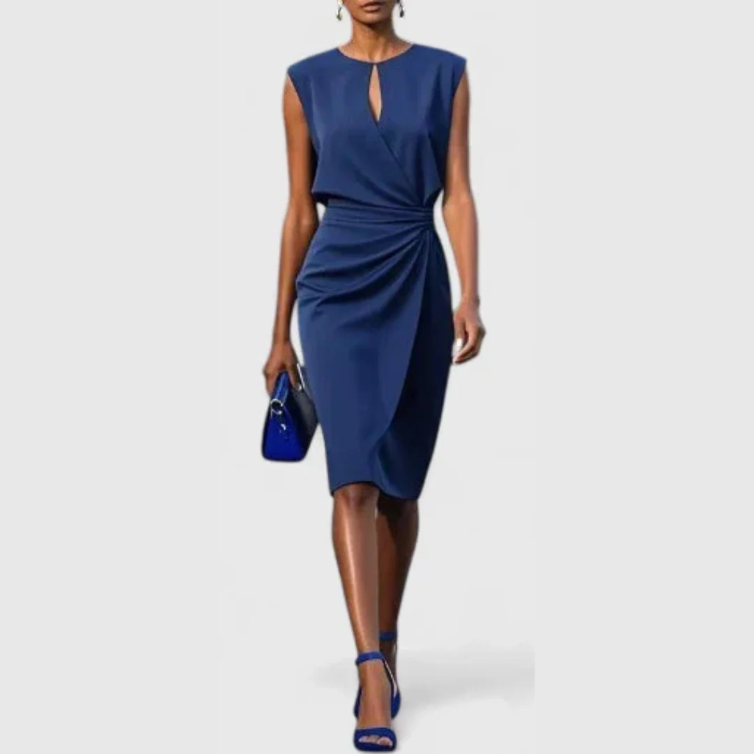 Karla | Damen Ärmellos Gerafftes Midi Kleid - Image 6