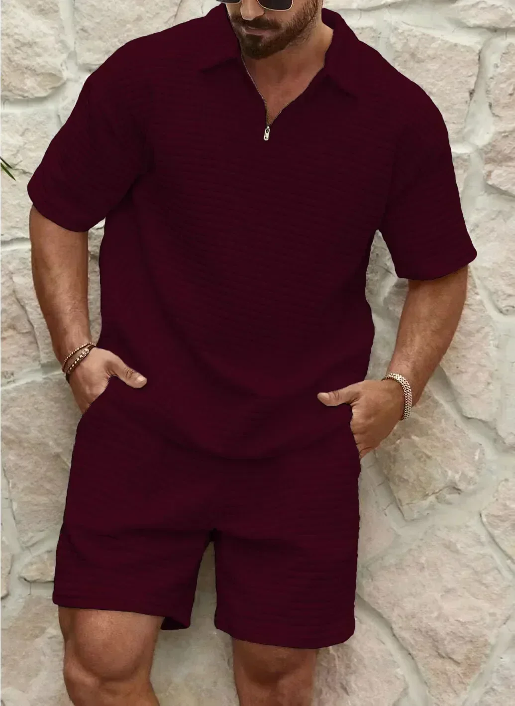 Karlo - Herren-Kurzarmhemd mit Reißverschluss und Bundshorts - Image 4