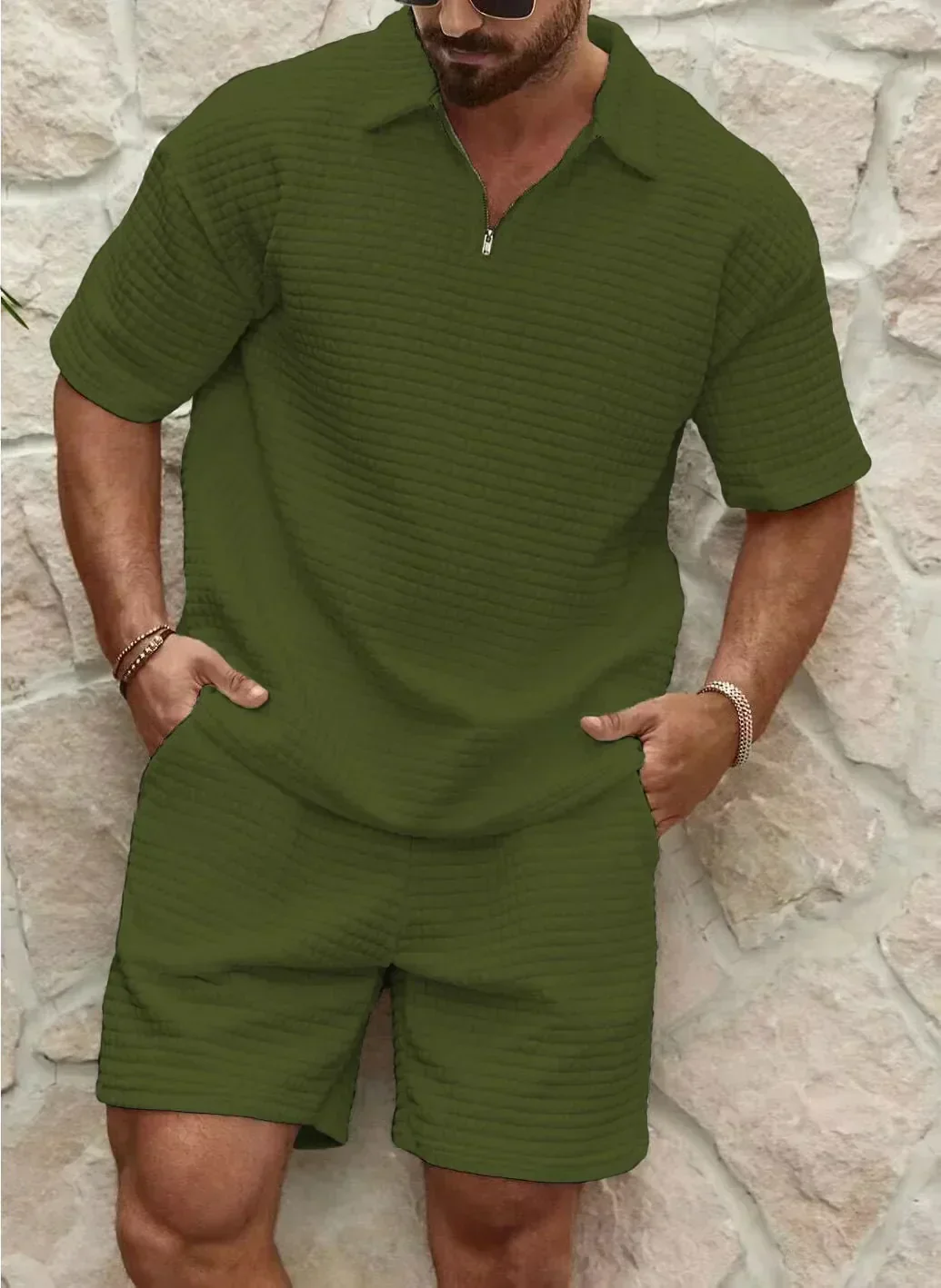 Karlo - Herren-Kurzarmhemd mit Reißverschluss und Bundshorts - Image 5