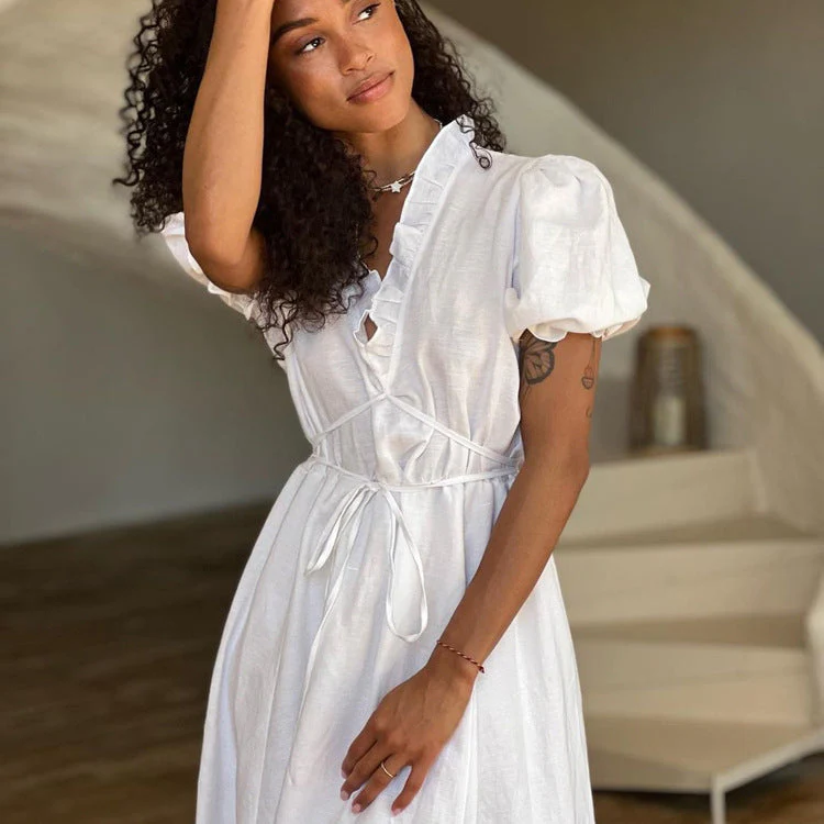 Kassy | Langes Kleid mit V-Ausschnitt und Kurzen Ärmeln - Image 2