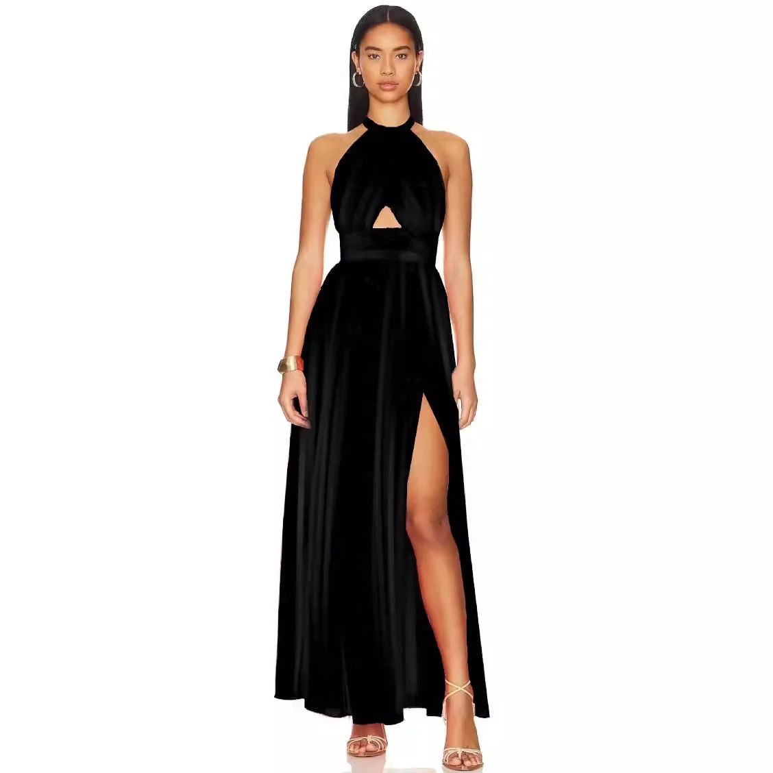 Katell- Cross Collar Spitze Plissee Ärmel Maxi Kleid - Image 2