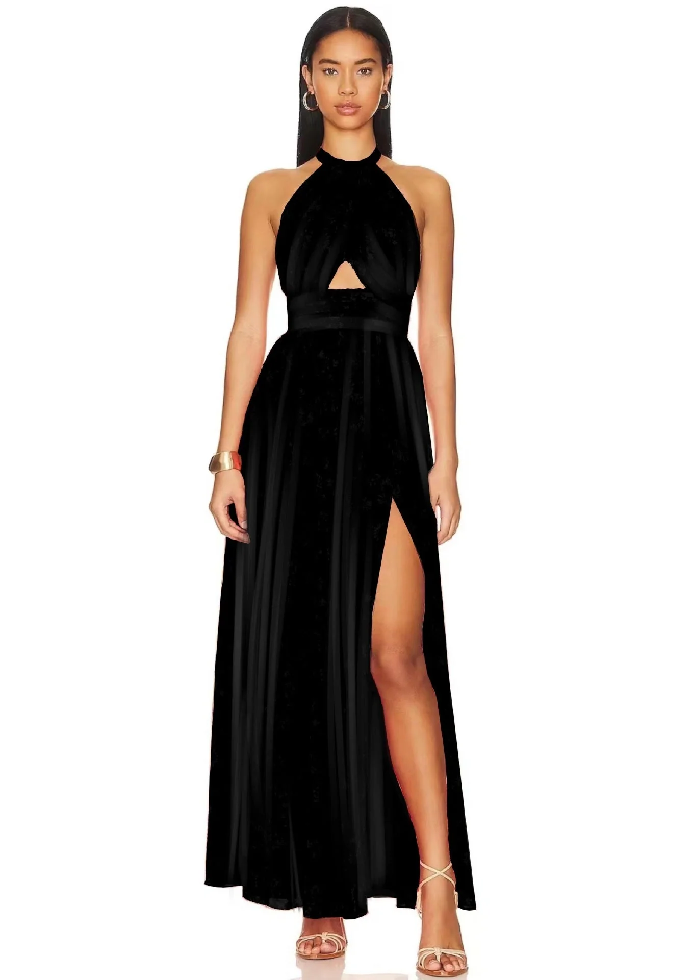 Katell- Cross Collar Spitze Plissee Ärmel Maxi Kleid - Image 3