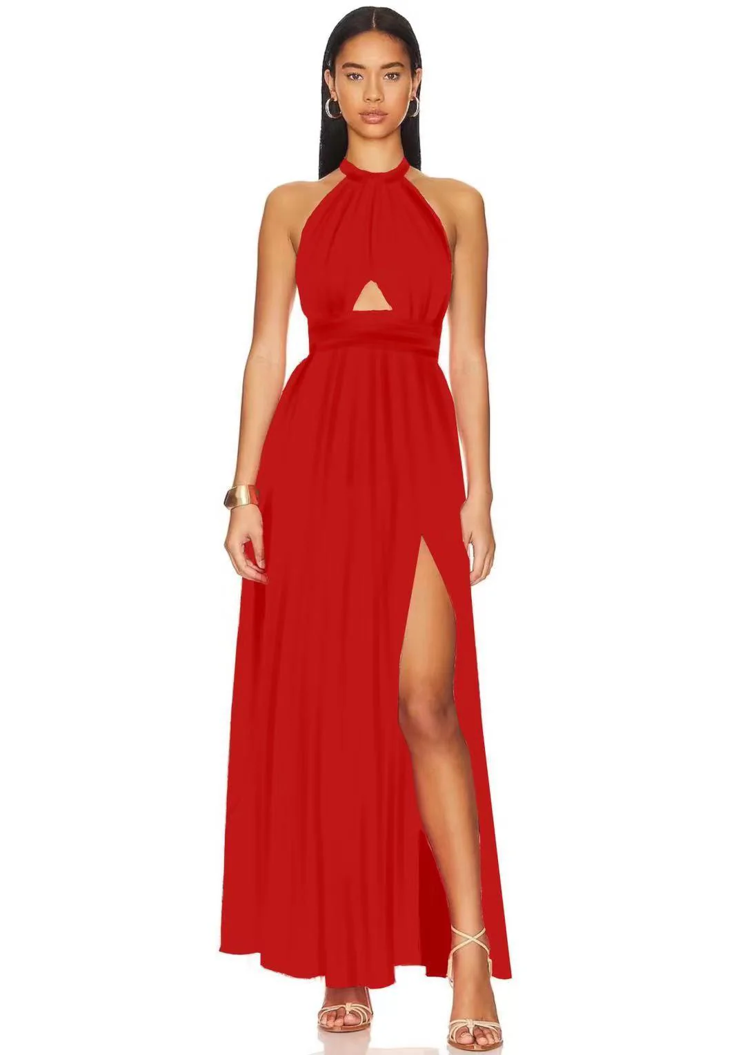 Katell- Cross Collar Spitze Plissee Ärmel Maxi Kleid - Image 5