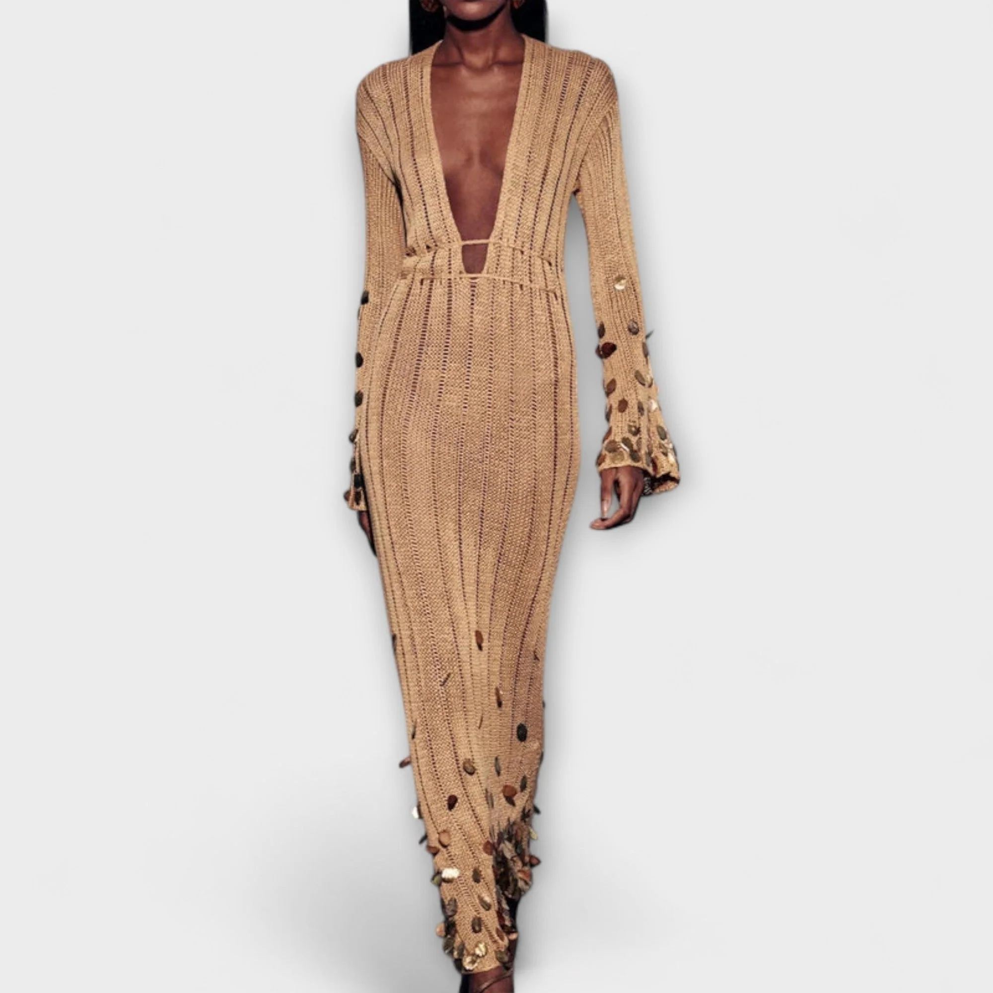 Kathleen - Goldenes Strick-Maxikleid von Dolly - Image 4