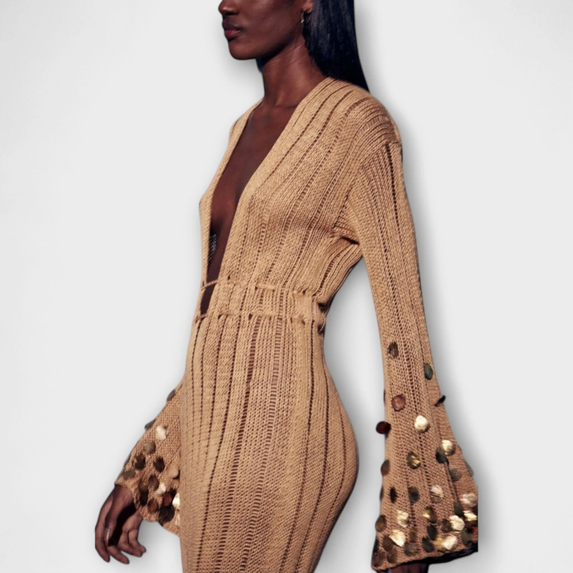 Kathleen - Goldenes Strick-Maxikleid von Dolly - Image 5