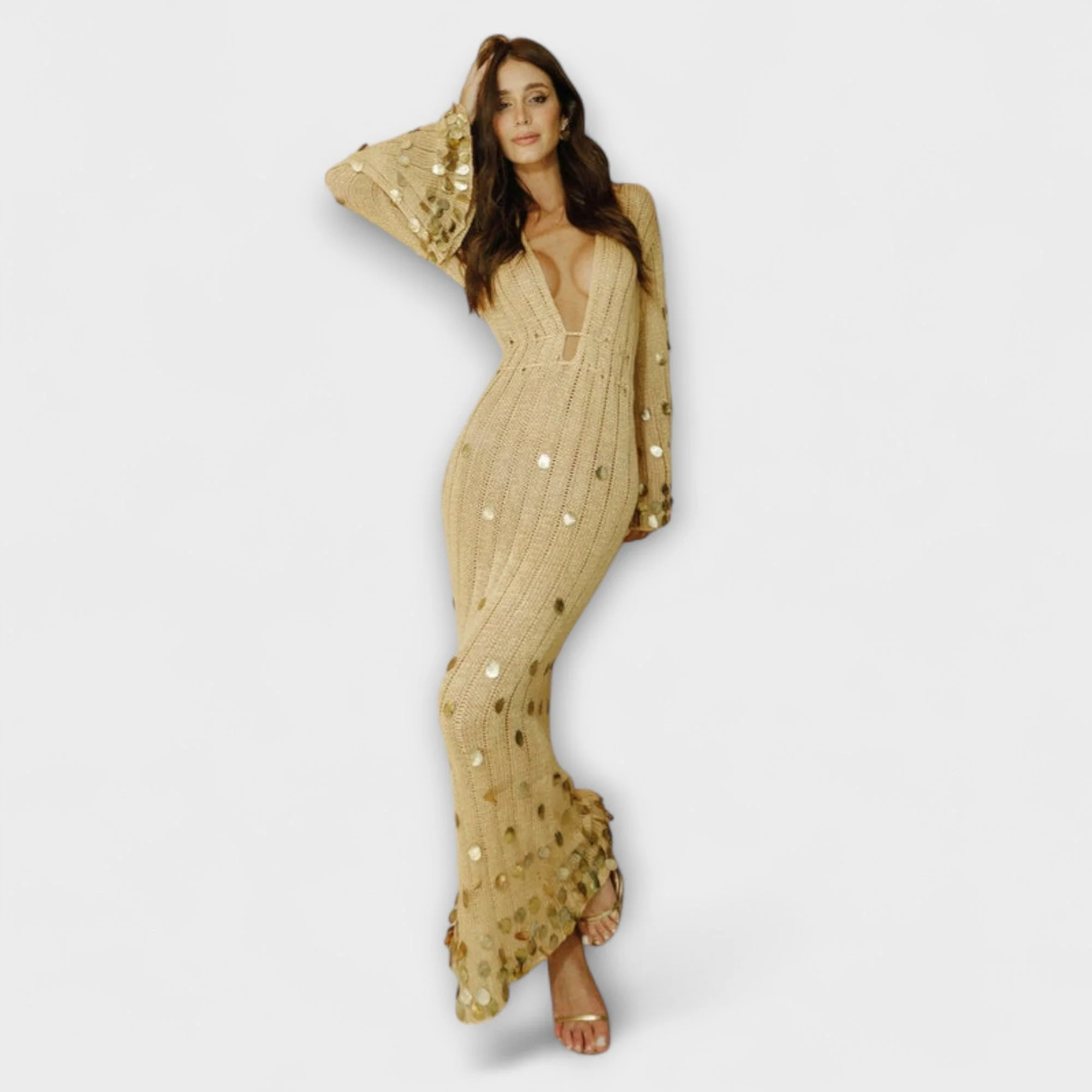 Kathleen - Goldenes Strick-Maxikleid von Dolly - Image 7