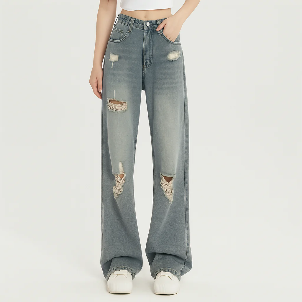 Kenza – Damen Jeans mit hoher Taille und weitem Bein – Lockere Passform, schlank machender amerikanischer Stil - Image 3