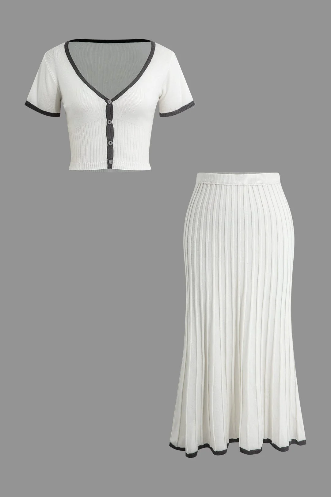 Kira | Feminines Strick-Zweiteiler-Set mit Knopf-Top & Plisseerock - Image 11