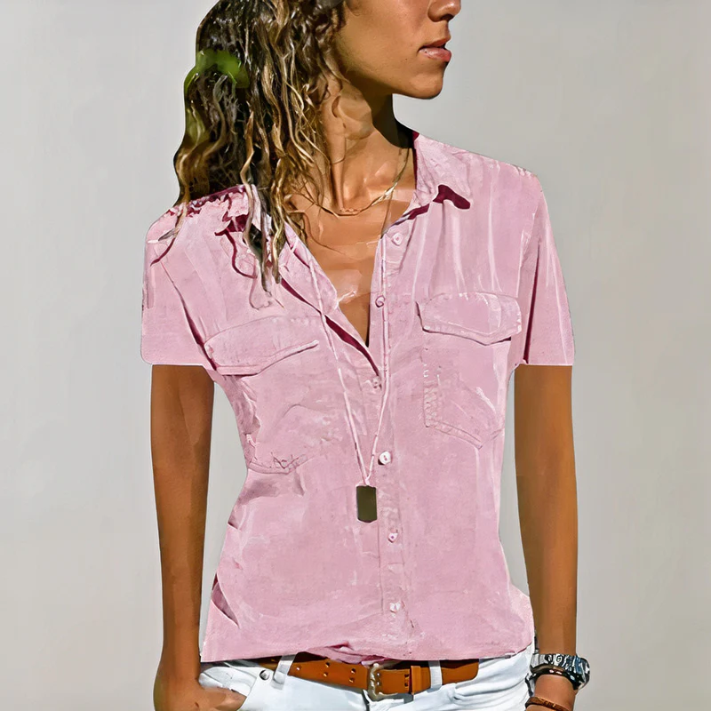 Klassische Button-Down-Bluse für Damen | Kurzarm - Image 2