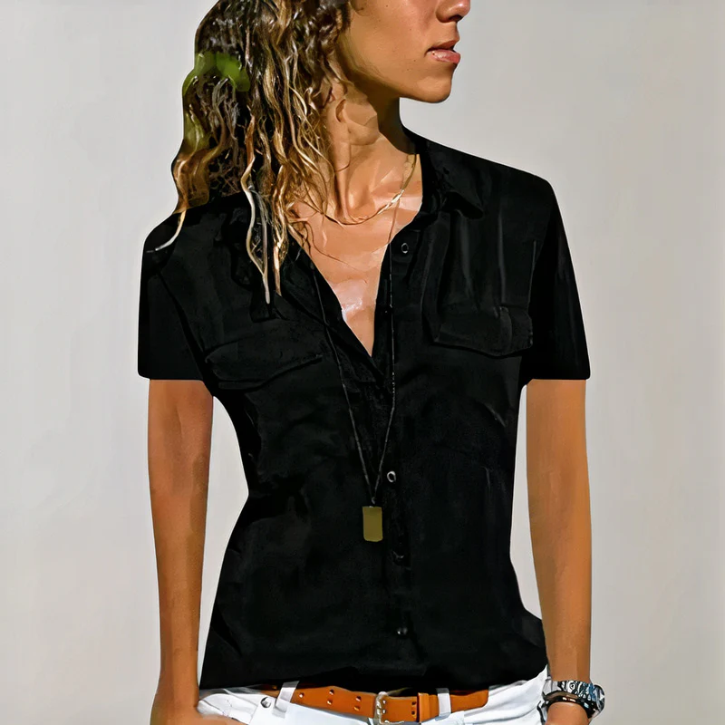 Klassische Button-Down-Bluse für Damen | Kurzarm - Image 3