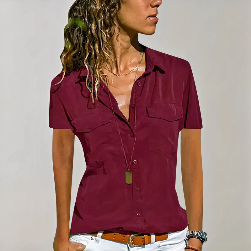 Klassische Button-Down-Bluse für Damen | Kurzarm - Image 4