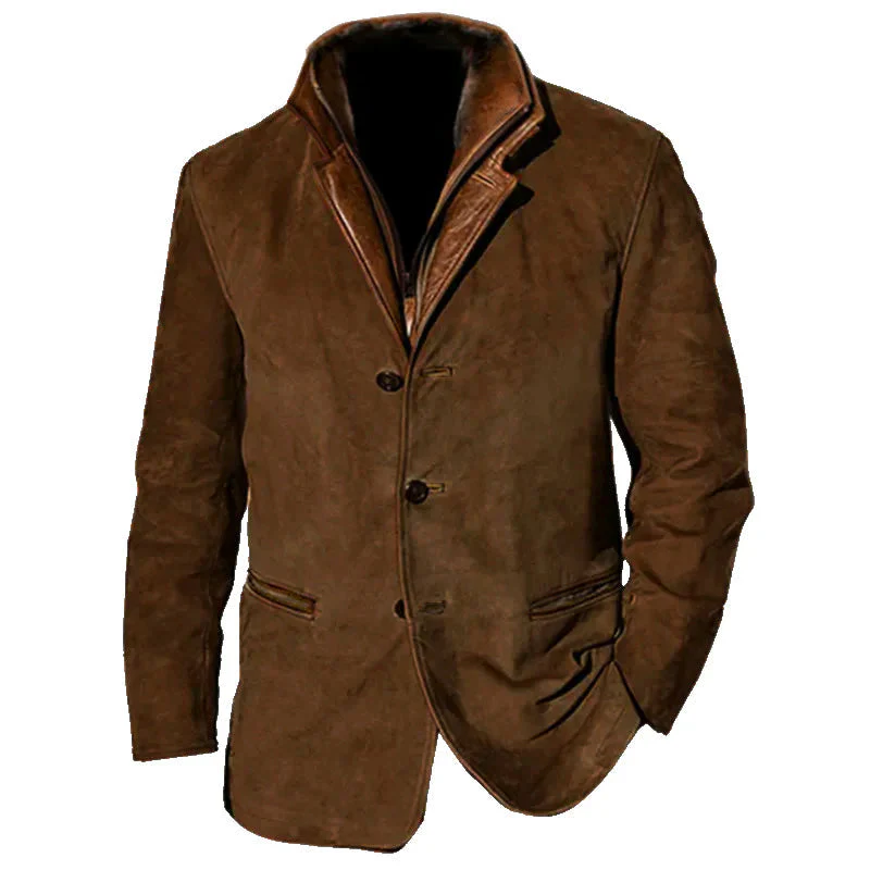 Klassische Wildleder Herren Jacke mit Lederbesatz - Image 5