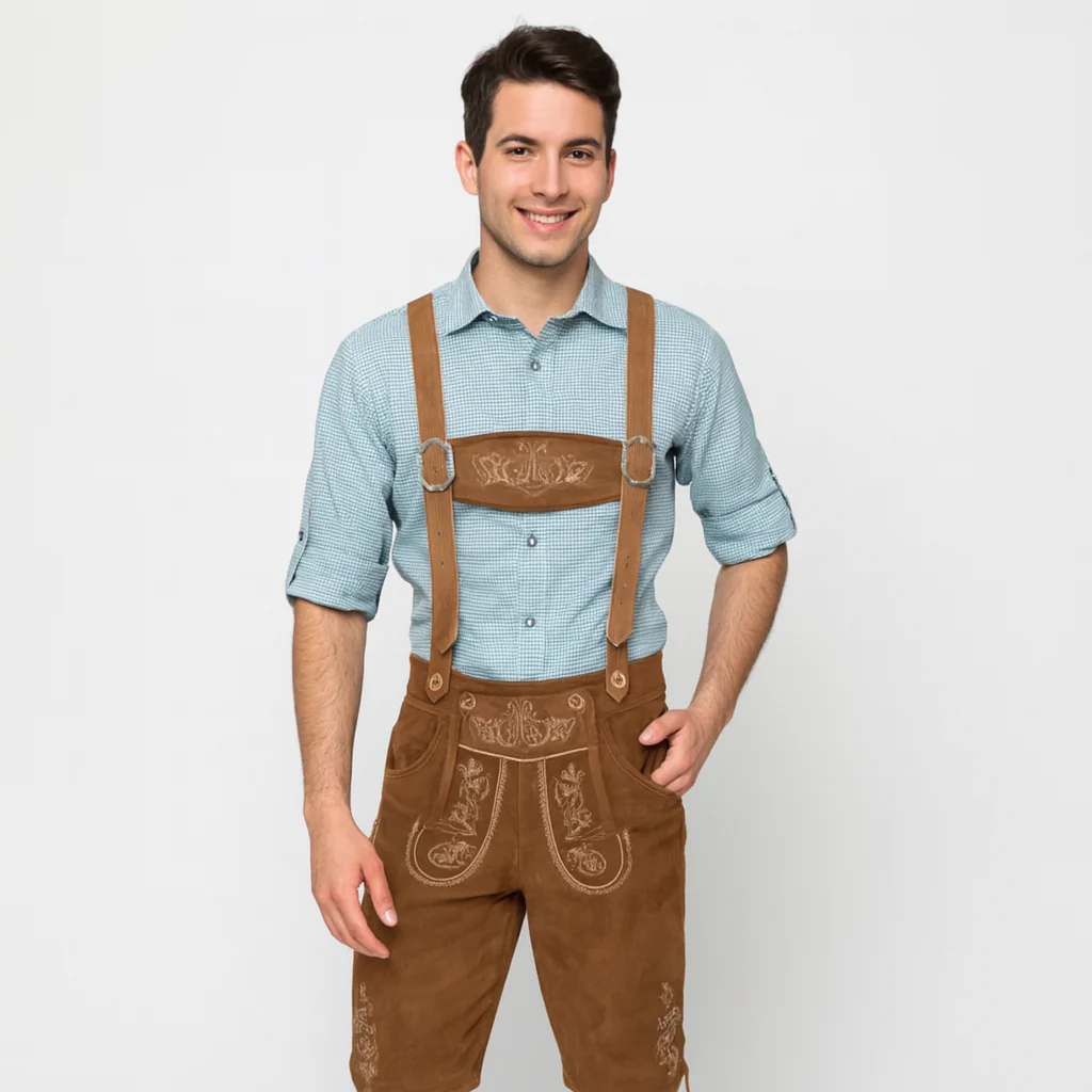 Kniebundlederhose Herren – Helle Trachtenhose mit Trägern & Stickerei fürs Oktoberfest - Image 2