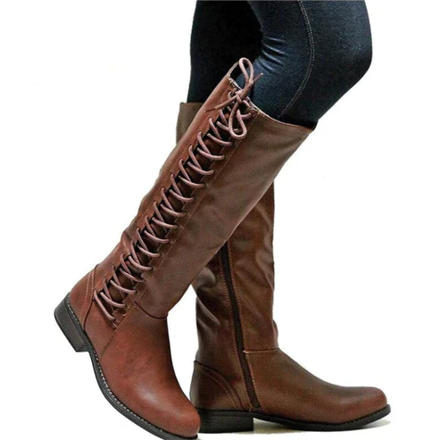 Kniehohe Schnürstiefel für Damen | Flach - Image 2