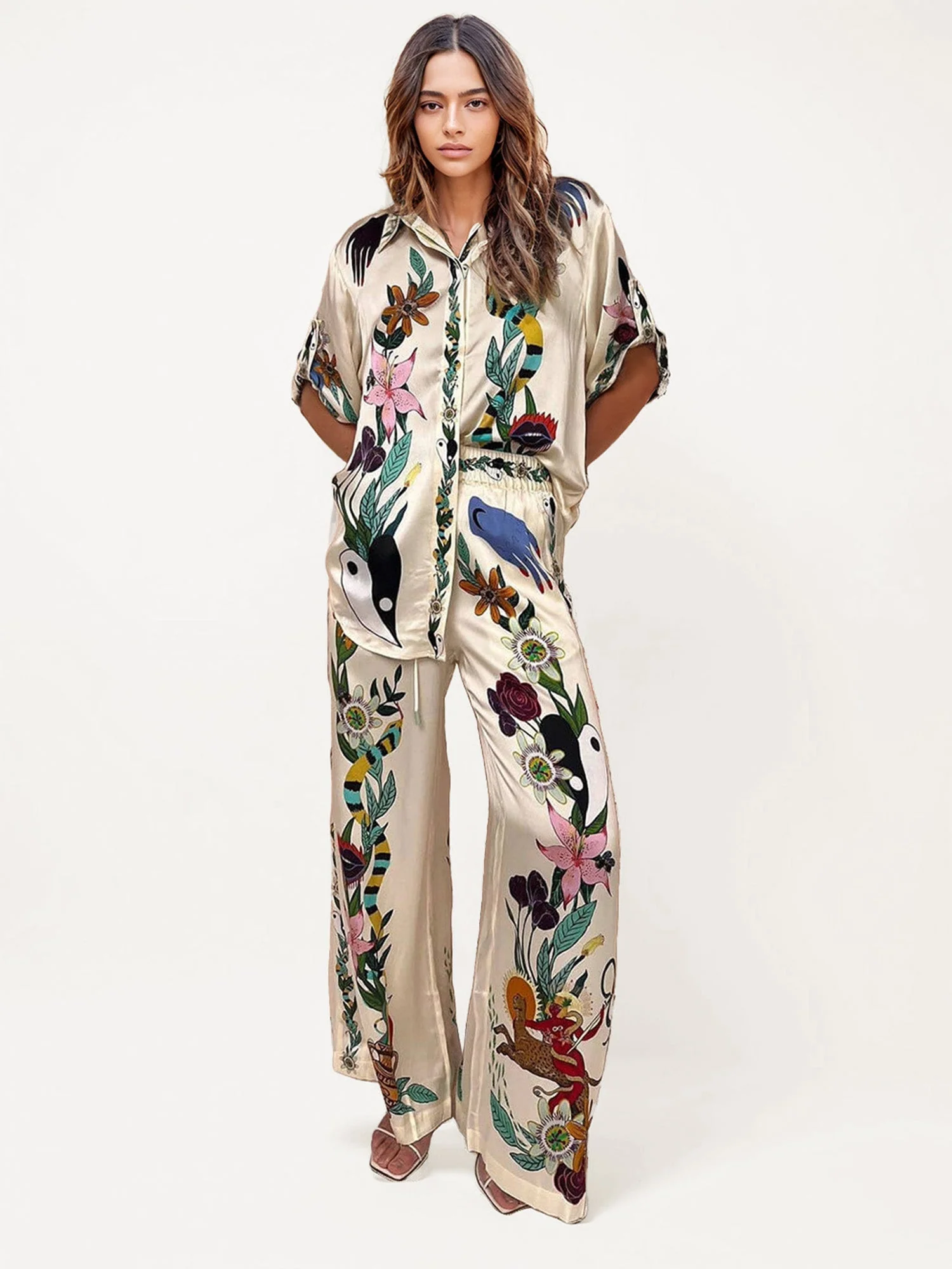Komplett satiniert mit stilvollem Druck – Oversized Hemd und passende Hose - Image 10