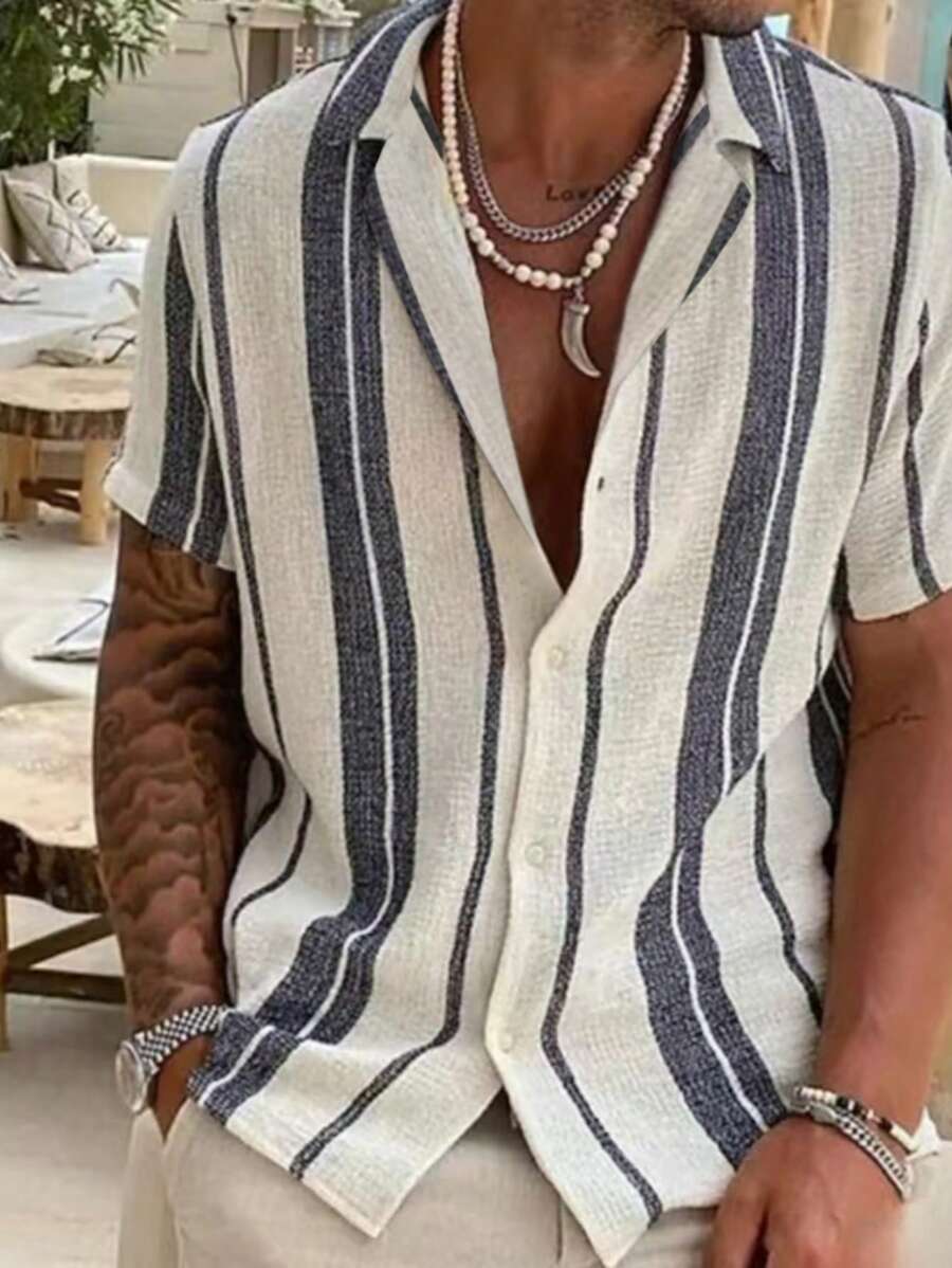 Konrad – Herren Gestreiftes Kurzarmhemd Für Frühling Und Urlaub - Image 3