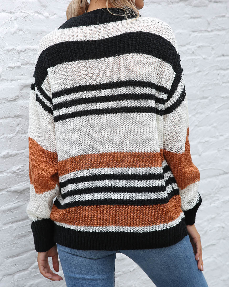 KONTRASTGESTREIFTER RUNDHALS-LANGARMPULLOVER | MODERNER STIL, KOMFORTABEL, VIELSEITIG - Image 2