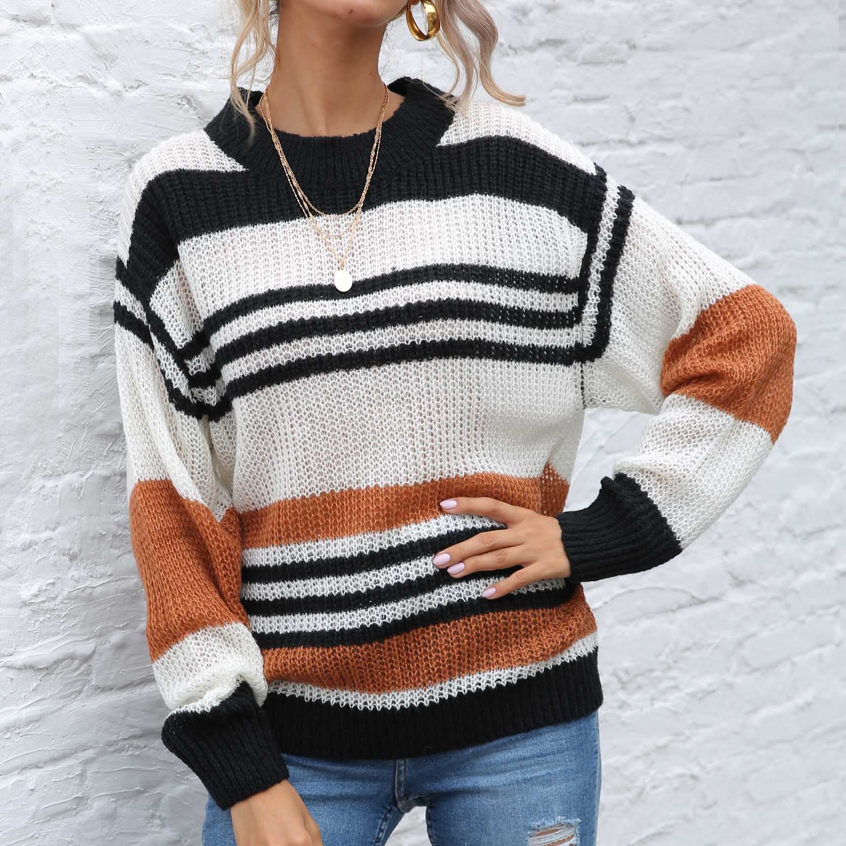 KONTRASTGESTREIFTER RUNDHALS-LANGARMPULLOVER | MODERNER STIL, KOMFORTABEL, VIELSEITIG - Image 4