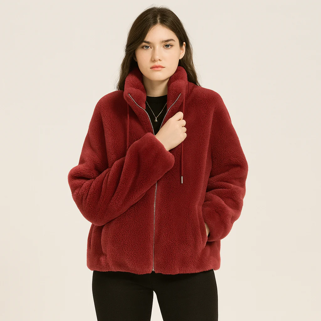 Kortney | Rote Plüschjacke aus Kunstpelz - Image 3