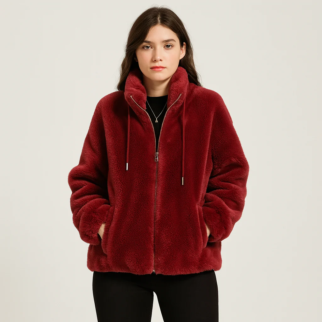 Kortney | Rote Plüschjacke aus Kunstpelz - Image 5