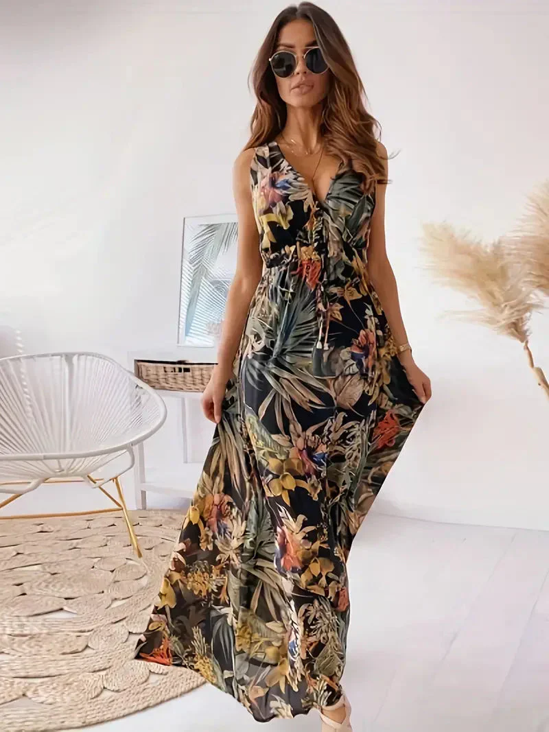 Kresaline – Maxikleid mit V-Ausschnitt und tropischem Print - Image 4