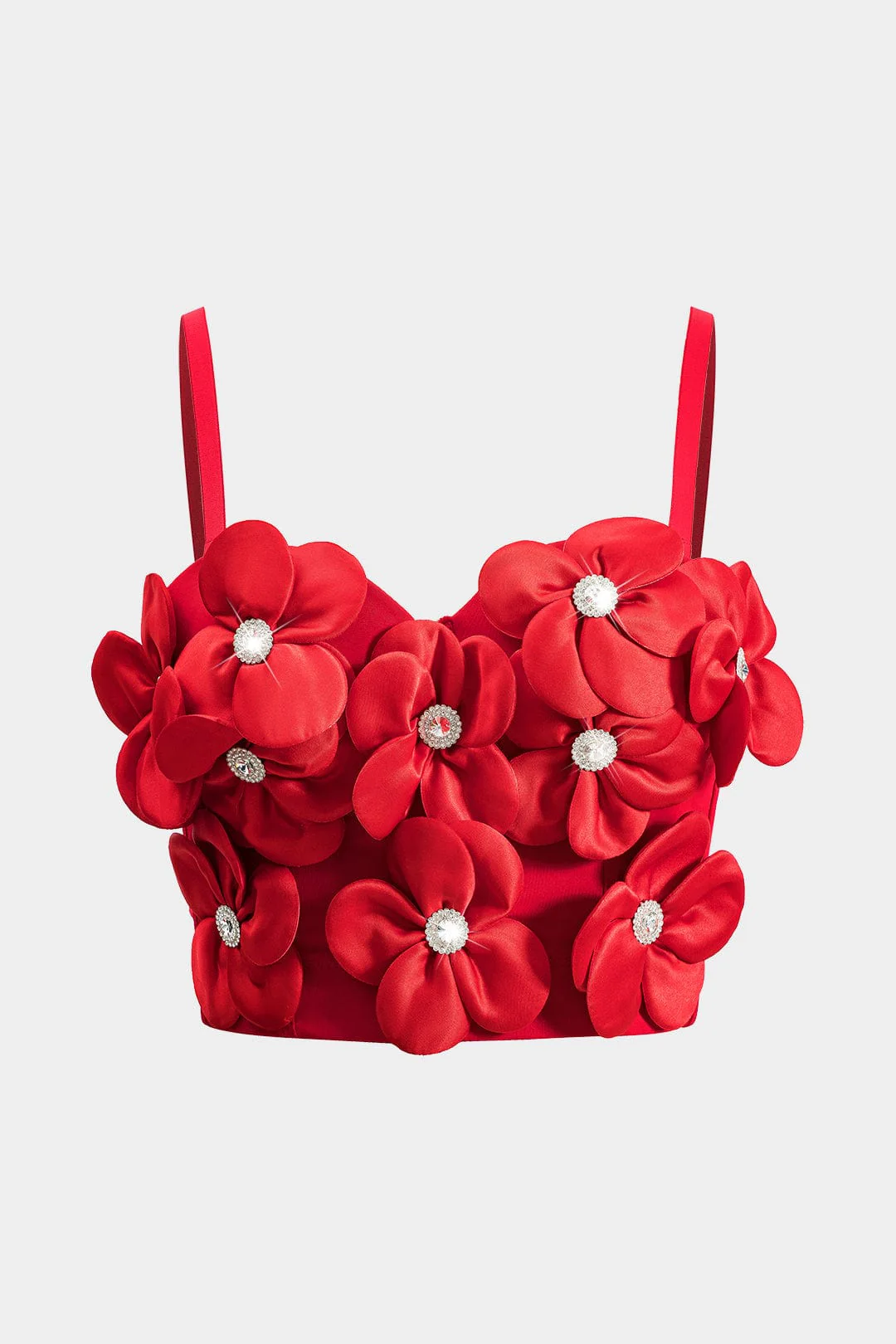 Kristina | Rot Romantisches Bustier-Top mit 3D-Blumen & Strassdetails - Image 3