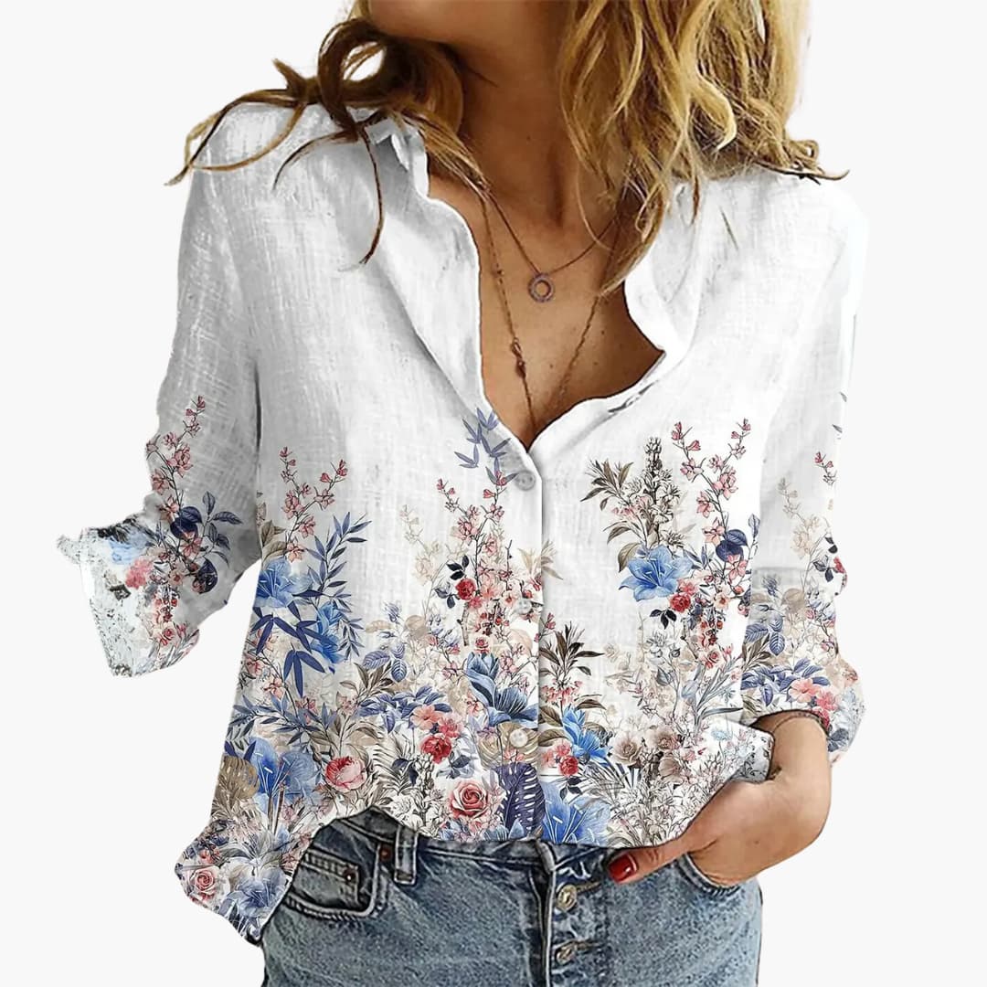 Kunstvoll bedruckte V-Ausschnitt Bluse - Damen Freizeitlook - Image 10