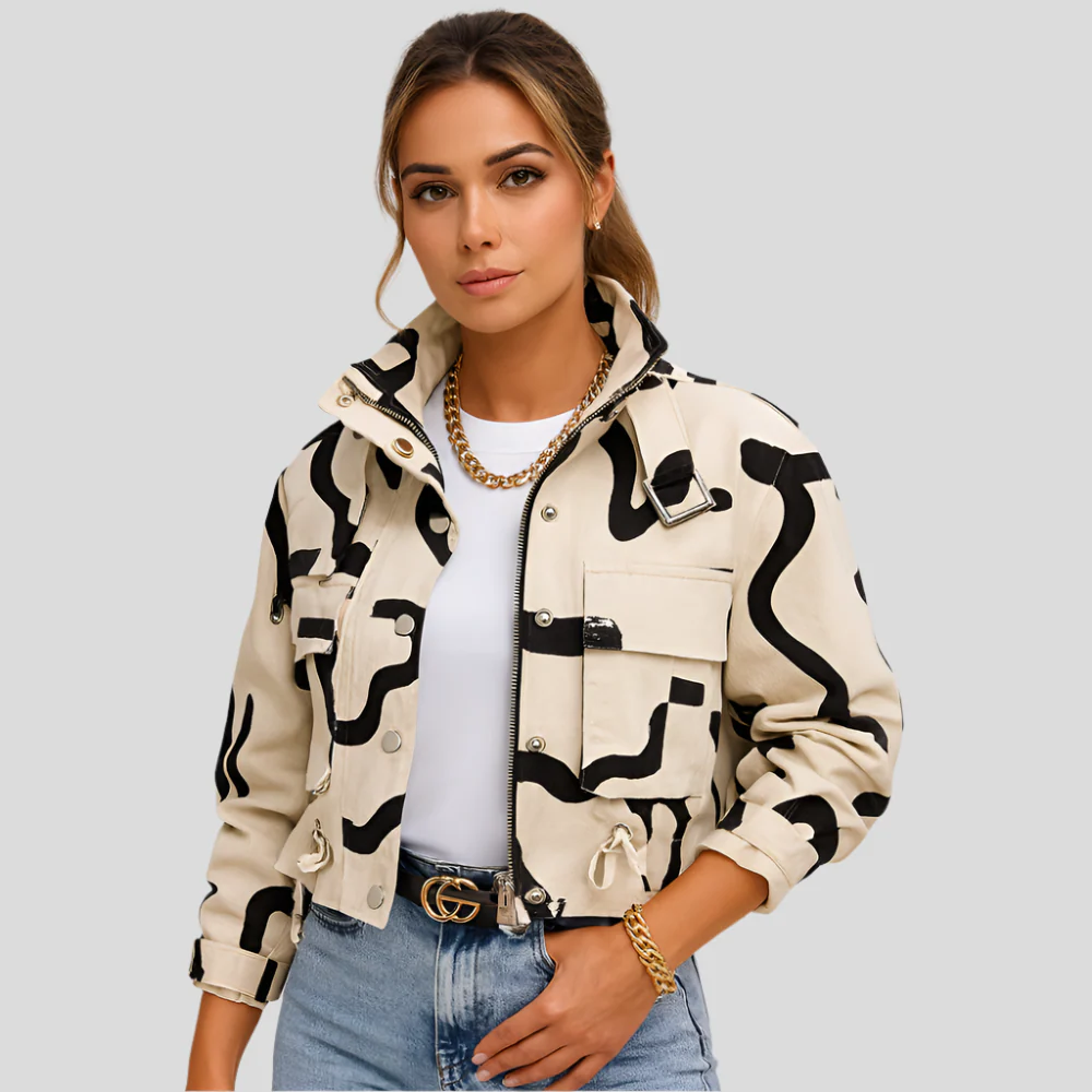 Kurzer Pilotenblouson für Damen – Elegante Reißverschluss-Applikation mit elastischem Bund - Image 2