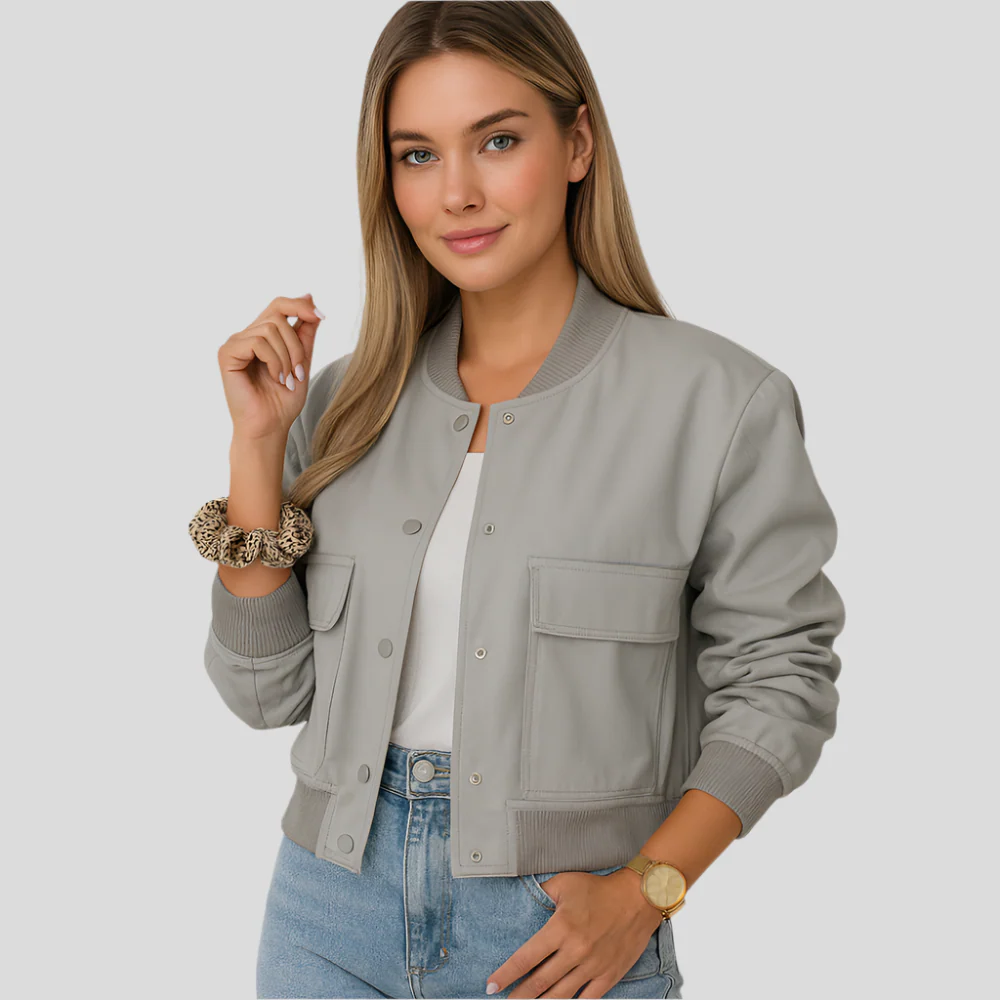Kurzer Pilotenblouson für Damen – Klappentaschen und Druckknopfverschluss - Image 2