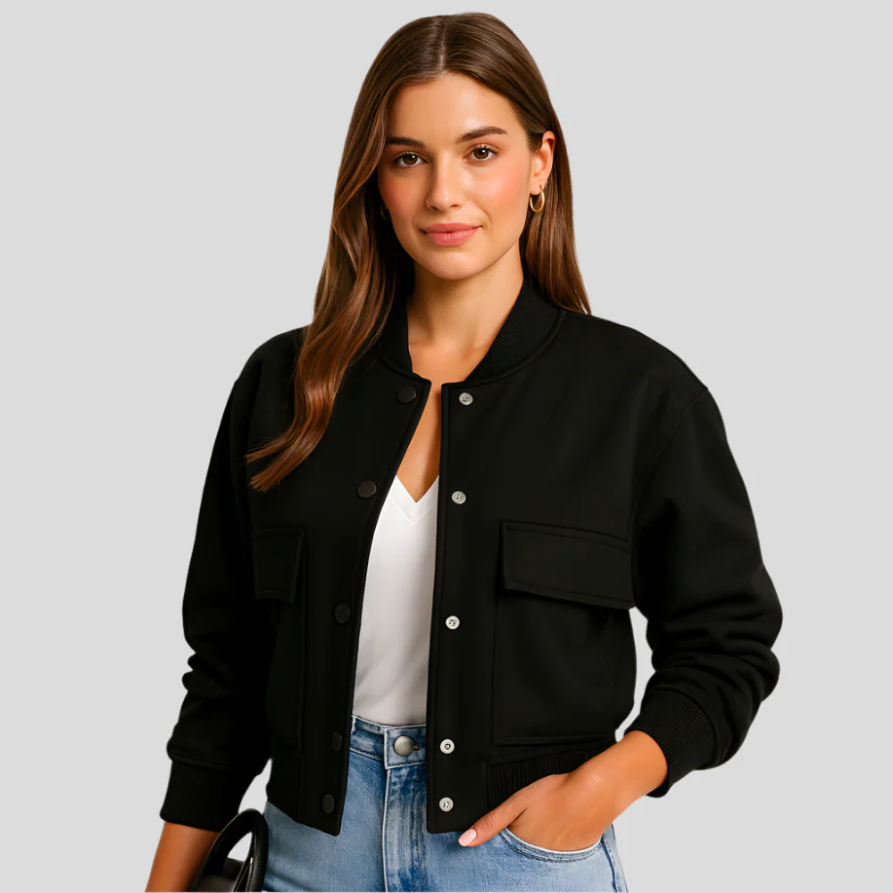 Kurzer Pilotenblouson für Damen – Klappentaschen und Druckknopfverschluss - Image 4
