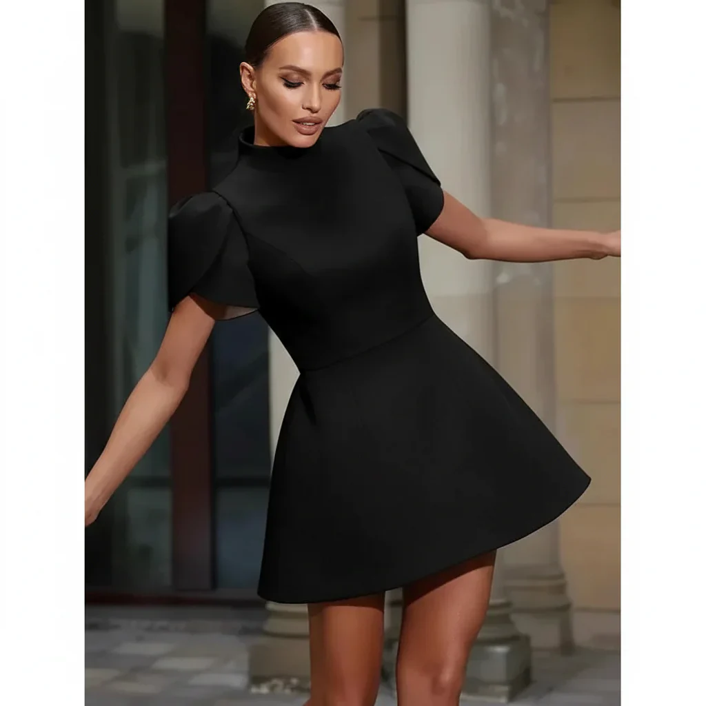 Anna | Damen Kurzes Abendkleid Strukturierte Ärmel – Cocktailkleid Abend 2026 - Image 7