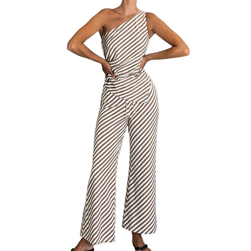 Laila - Ein-Schulter-Jumpsuit mit gestreiften, weiten Beinen - Image 3