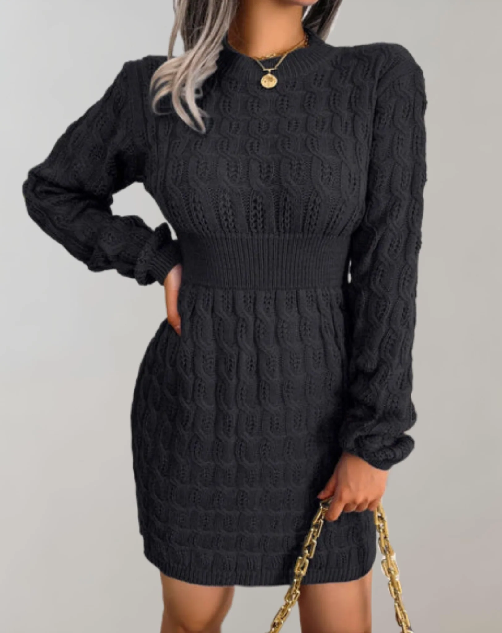 Langärmeliges Strickminikleid für Damen - Image 2