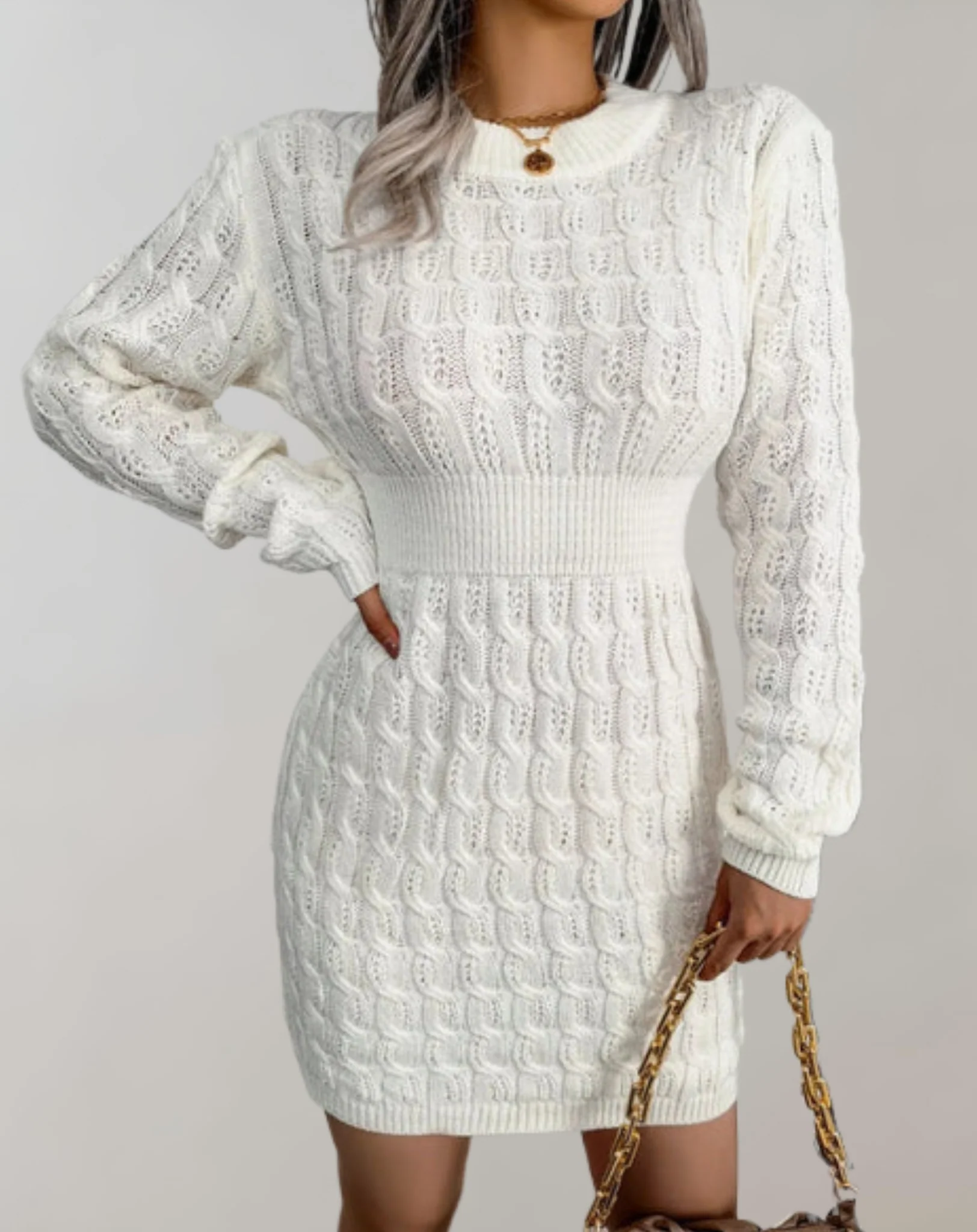 Langärmeliges Strickminikleid für Damen - Image 3