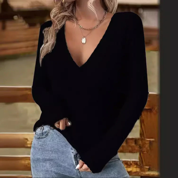 Langärmliger Pullover mit V-Ausschnitt für Damen - Image 3
