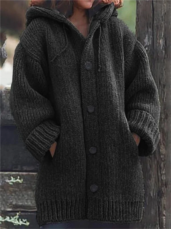 Lange Damen-Strickjacke mit Kapuze | Warme - Image 2