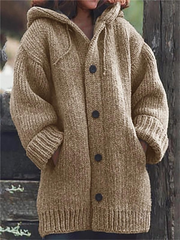 Lange Damen-Strickjacke mit Kapuze | Warme - Image 3